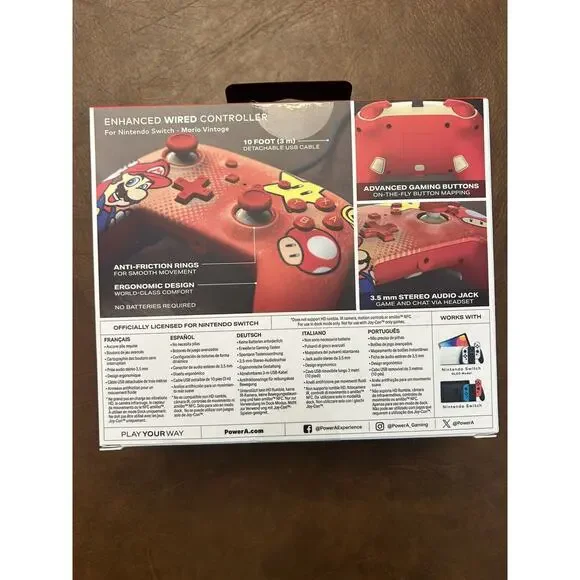 Official Super Mario Red Wired Controller for Nintendo Switch-New In Box